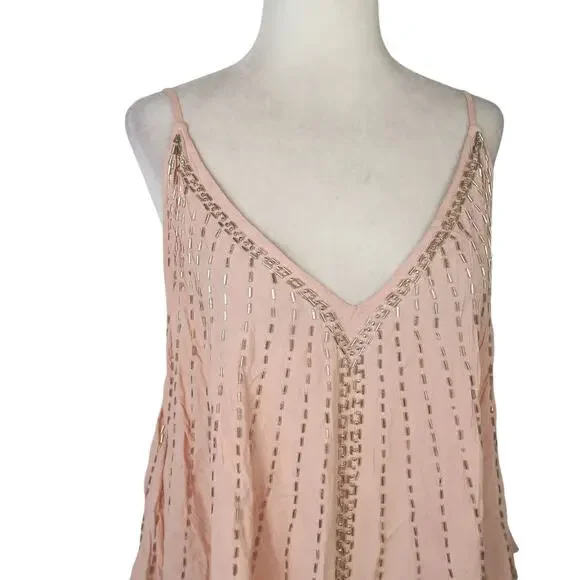 Free People Free Fly Light Pink Beaded Cami Tank Top Large NWT - Picture 2 of 8